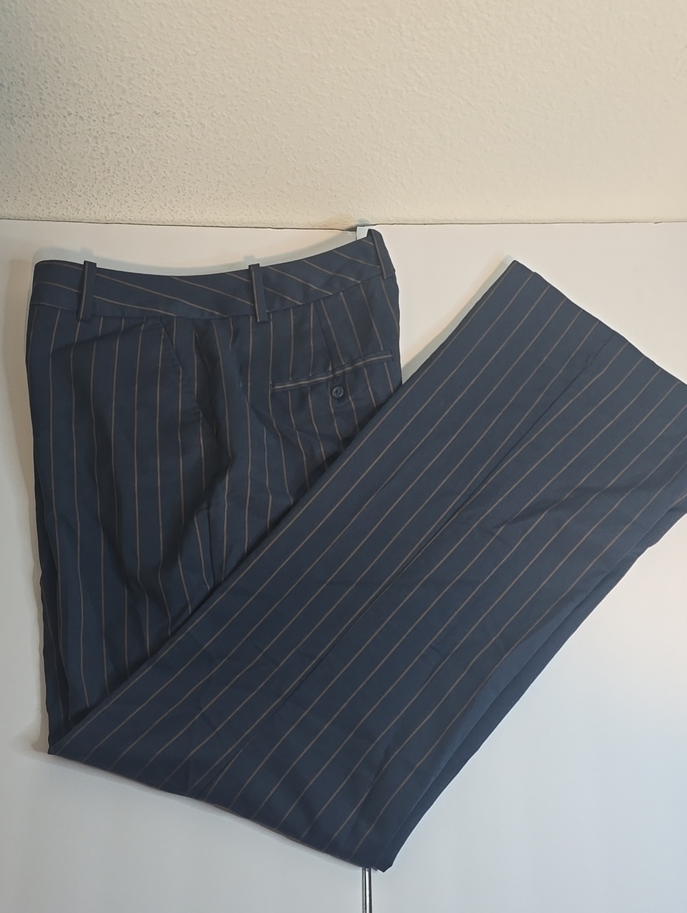 Worthington Navy Dress Pants with Tan Pinstripes